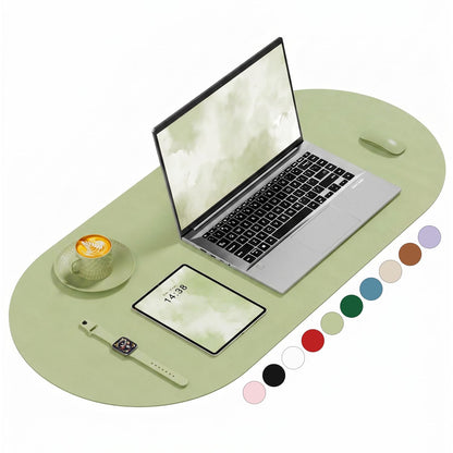 Desk Mat, 31.5" x 15" Oval PU Leather Non-Slip Desk Pad Large Mouse Pad for Desktop, Waterproof Countertop Protector Writing Mat for Office, Home, Gaming, Vanity, Beige