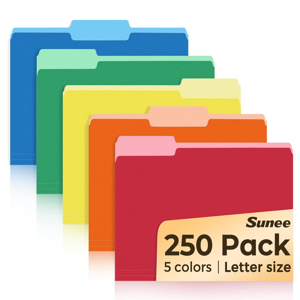 SUNEE Manilla Folders Letter Size (8.5 x 11 inches), 250 Per Box, 1/3 Cut Tab for Easy Labeling and Organization, Durable Standard Paper for Home, Office, School Filing