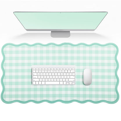 Scalloped Gingham Pink Desk Mat,Large Cute Desk Pad for Keyboard Mouse,Girly Mouse Pad for Desktop Office