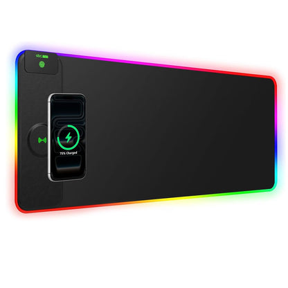 Wireless Charging Mouse Pad with Foldable Phone Holder, 31.5"x15.8", Black