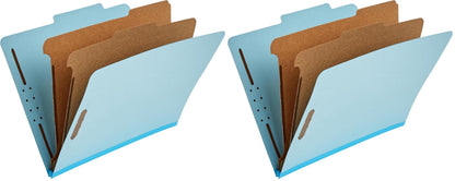 Amazon Basics Classification Folder with Prongs, 100% Recycled, 2 Dividers, 2" Embedded Fasteners, Letter Size, for Documents Organization, Light Blue, 10 Count