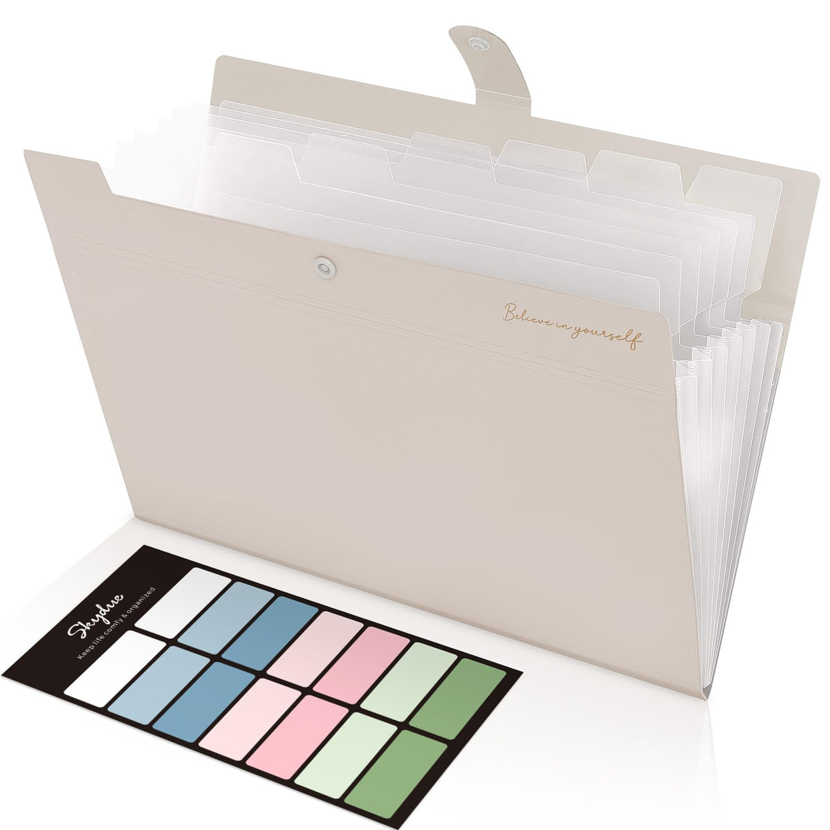 SKYDUE Expanding File Folders with 8 Pockets, Accordion File Organizer with Labels, Portable Paper Bill Receipt Organizer, Letter Size, Home School Office Supplies, Olive Green
