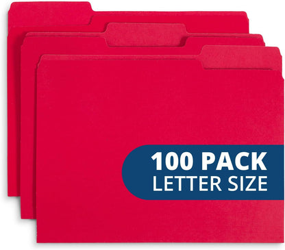 Blue Summit Supplies 100 File Folders, Letter Size, 1/3 Cut Tab, Red