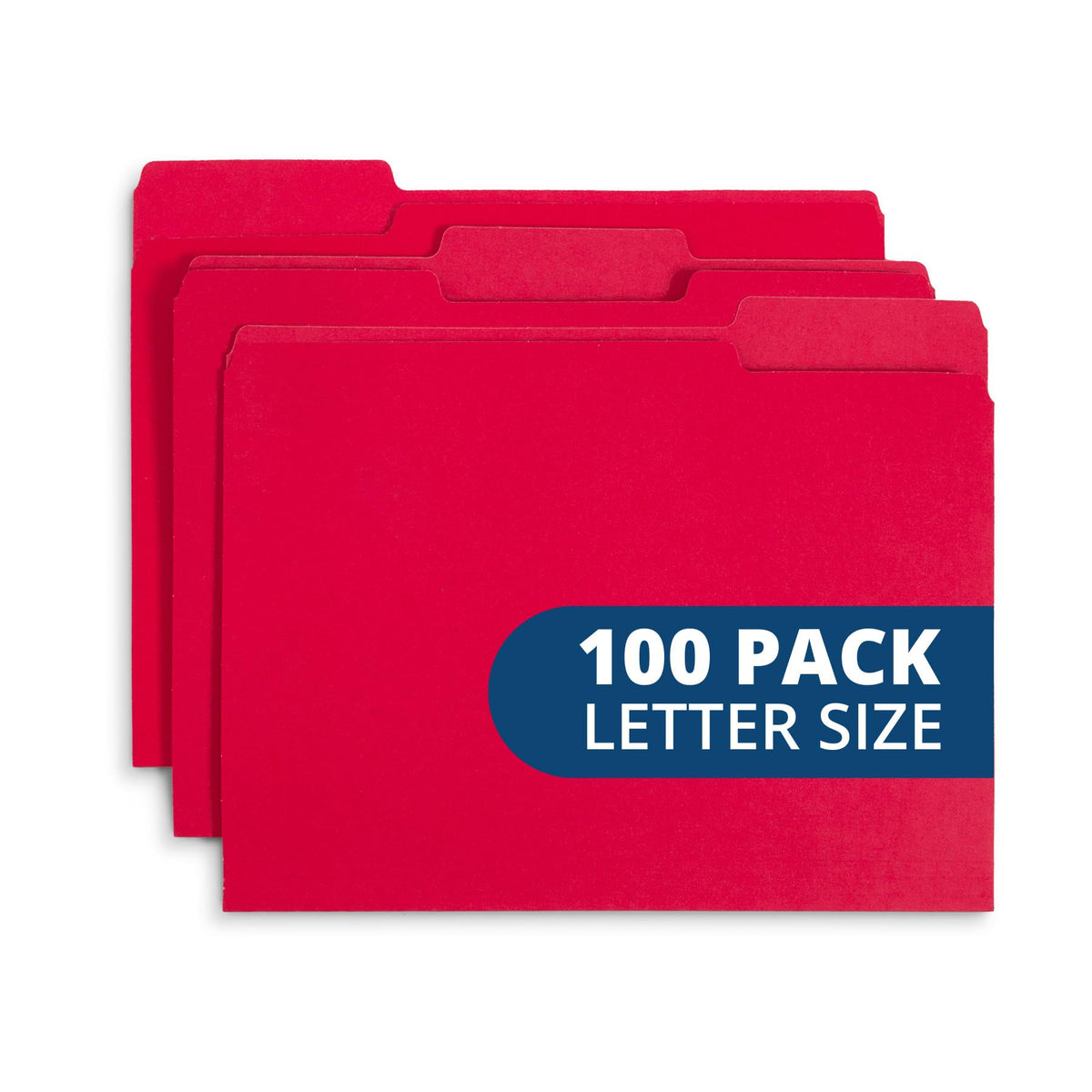 Blue Summit Supplies 100 File Folders, Letter Size, 1/3 Cut Tab, Red