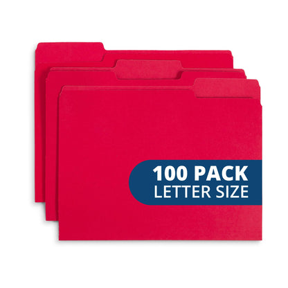Blue Summit Supplies 100 File Folders, Letter Size, 1/3 Cut Tab, Red