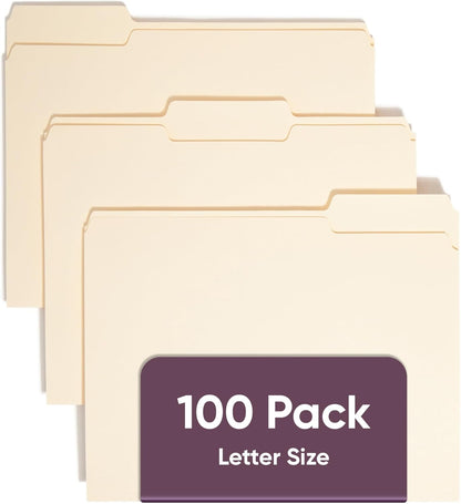 Smead File Folders Letter Sized, 1/3-Cut Tab, Assorted Positions, Letter Size Manila Folders, 100 Per Box (10330)