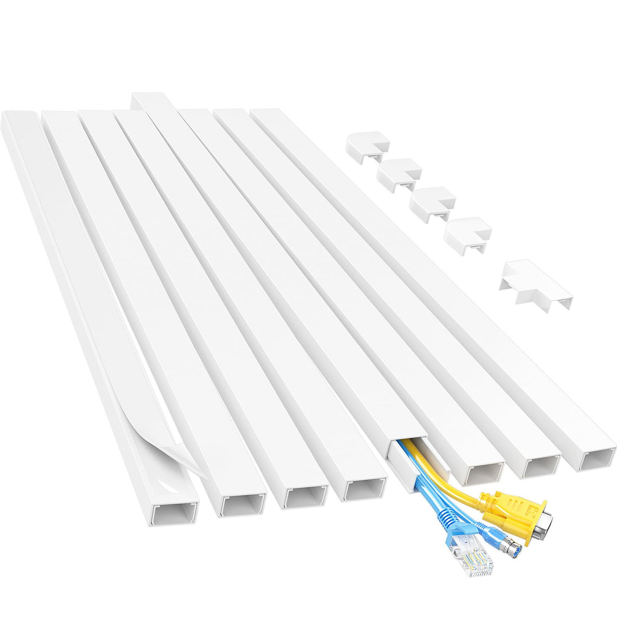 Yecaye Cord Hider, 113in One-Cord Cable Raceways, W0.59in H0.4in, White