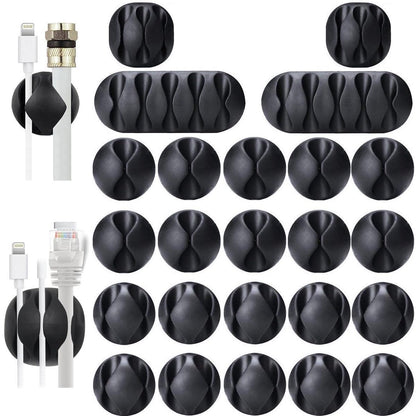 OHill 16PCS Black Cable Clips, Self Adhesive Cord Holder Cord Organizer