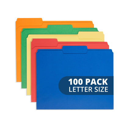 Blue Summit Supplies 100 File Folders, Letter Size, 1/3 Cut Tab, Red