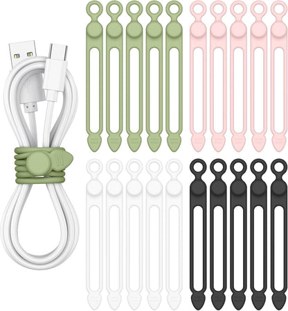 20PCS Silicone Cable Ties, Reusable Cord Organizer Cable Management