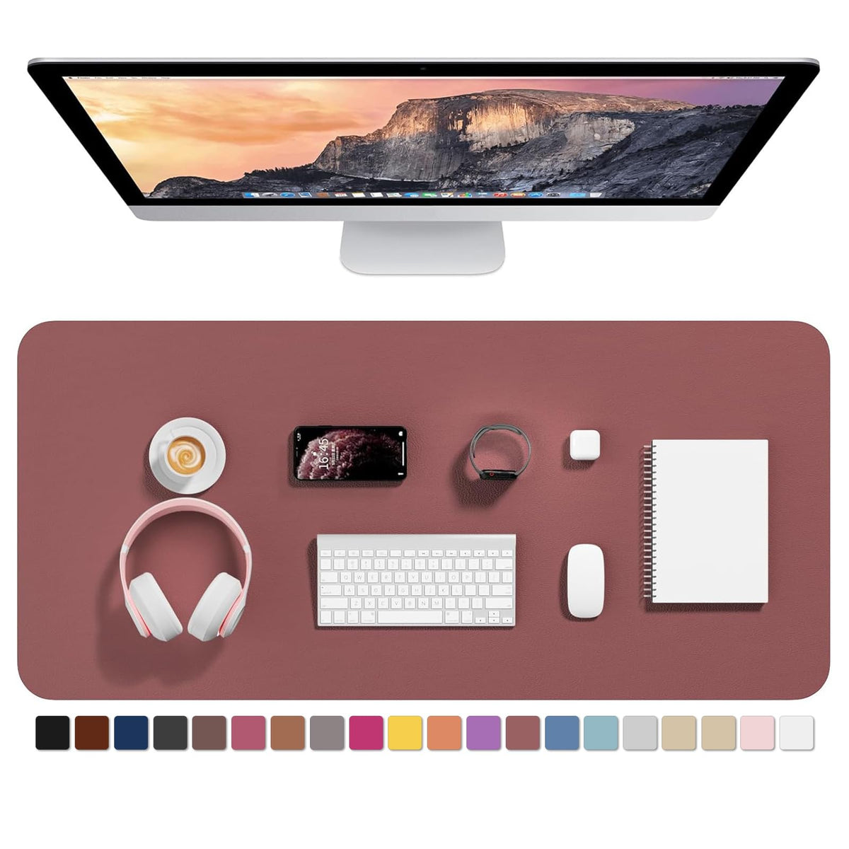 Hsurbtra Desk Pad, 30" x 14" PU Leather Desk Mat, XL Extended Mouse Pad, Waterproof Desktop Blotter Protector, Non-Slip Ultra Thin Large Laptop Keyboard Writing Mat for Office Home, Pink