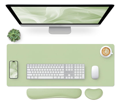 Leather Desk Pad, Mouse Pad, Non-Slip Desk Protector Mat, Leather Desk Blotter, Computer Desk Pad, Waterproof Desk Mat for Office Home Decor - Beige (31.5×15.7 Inches)