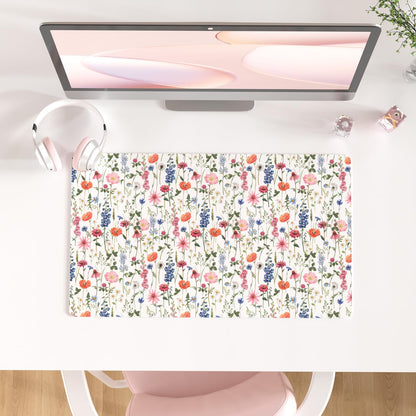 Faux Leather Large Mouse Pad, Office Desk Mat, 31.5"x15.7", Pink Floral