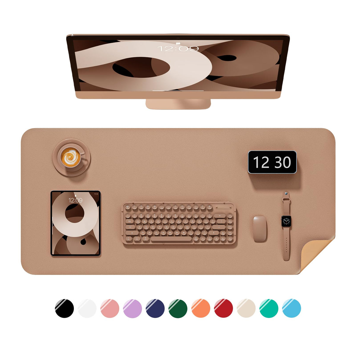 Desk Pad, 30" x 14" PU Leather Non-Slip Desk Mat Large Mouse Pad for Desktop, Waterproof Laptop Computer Writing Mat for Office, Home, Work, Gaming, Ivory White
