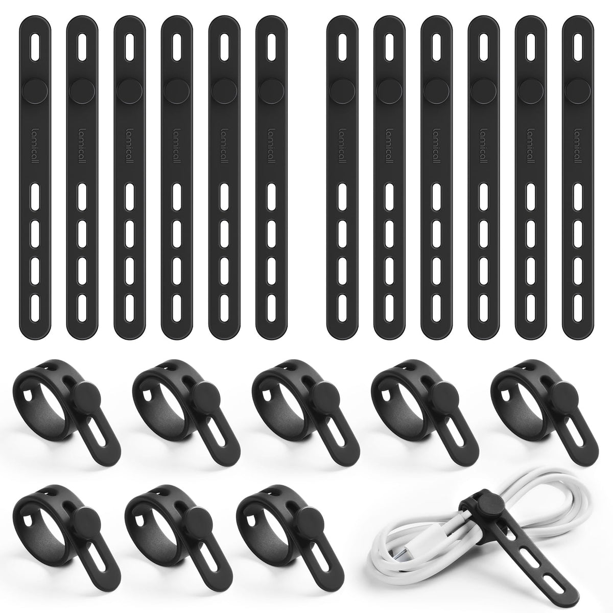 Lamicall 10 Pack Silicone Cable Ties Cord Organizer - Wire Management Wraps
