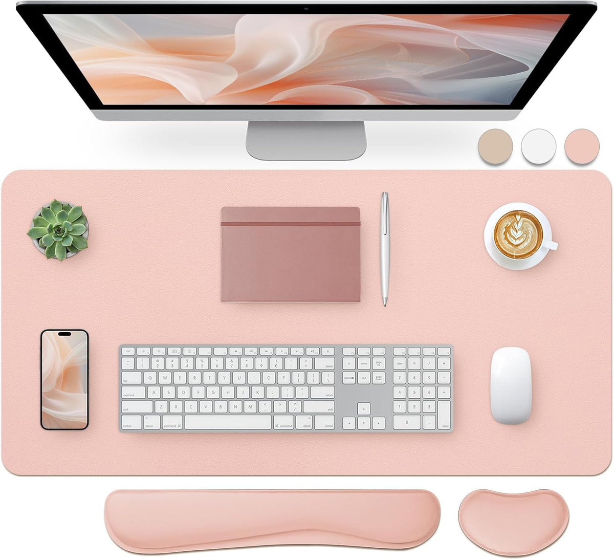 Leather Desk Pad, Mouse Pad, Non-Slip Desk Protector Mat, Leather Desk Blotter, Computer Desk Pad, Waterproof Desk Mat for Office Home Decor - Beige (31.5×15.7 Inches)