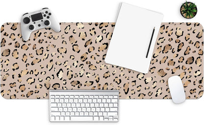 MAY FLOWER Gaming Mouse pad, Large Laptop Mousepad, Full Keyboard Mat, Long Computer Mouse Mat for Home and Office, Anti-Slip Rubber Base, 31.5 x 11.8 Inches (Leopard Print)