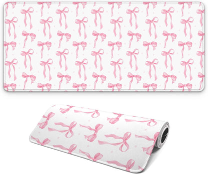 Large Computer Mouse Pad with Non-Slip Base for Desktop, Cute Gaming Mouse Mat with Stitched Edges, Long Extended Anime Mousepad for Laptop, 31.5 x 11.8 inches (Cute Ribbon Bow)