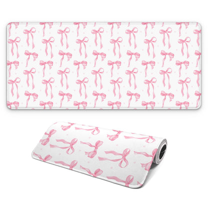 Large Computer Mouse Pad with Non-Slip Base for Desktop, Cute Gaming Mouse Mat with Stitched Edges, Long Extended Anime Mousepad for Laptop, 31.5 x 11.8 inches (Cute Ribbon Bow)
