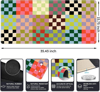 iCasso Desk Mat,Cute Desk Cover for Women,35.4x15.7in,Checkered