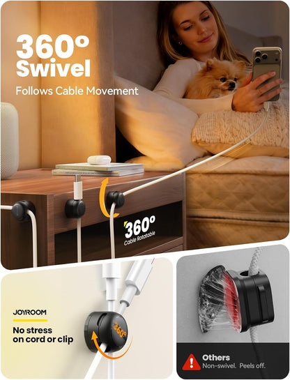 JOYROOM 8 Pack Magnetic Cable Clips, 360° Swivel Cord Organizer Wire Holder