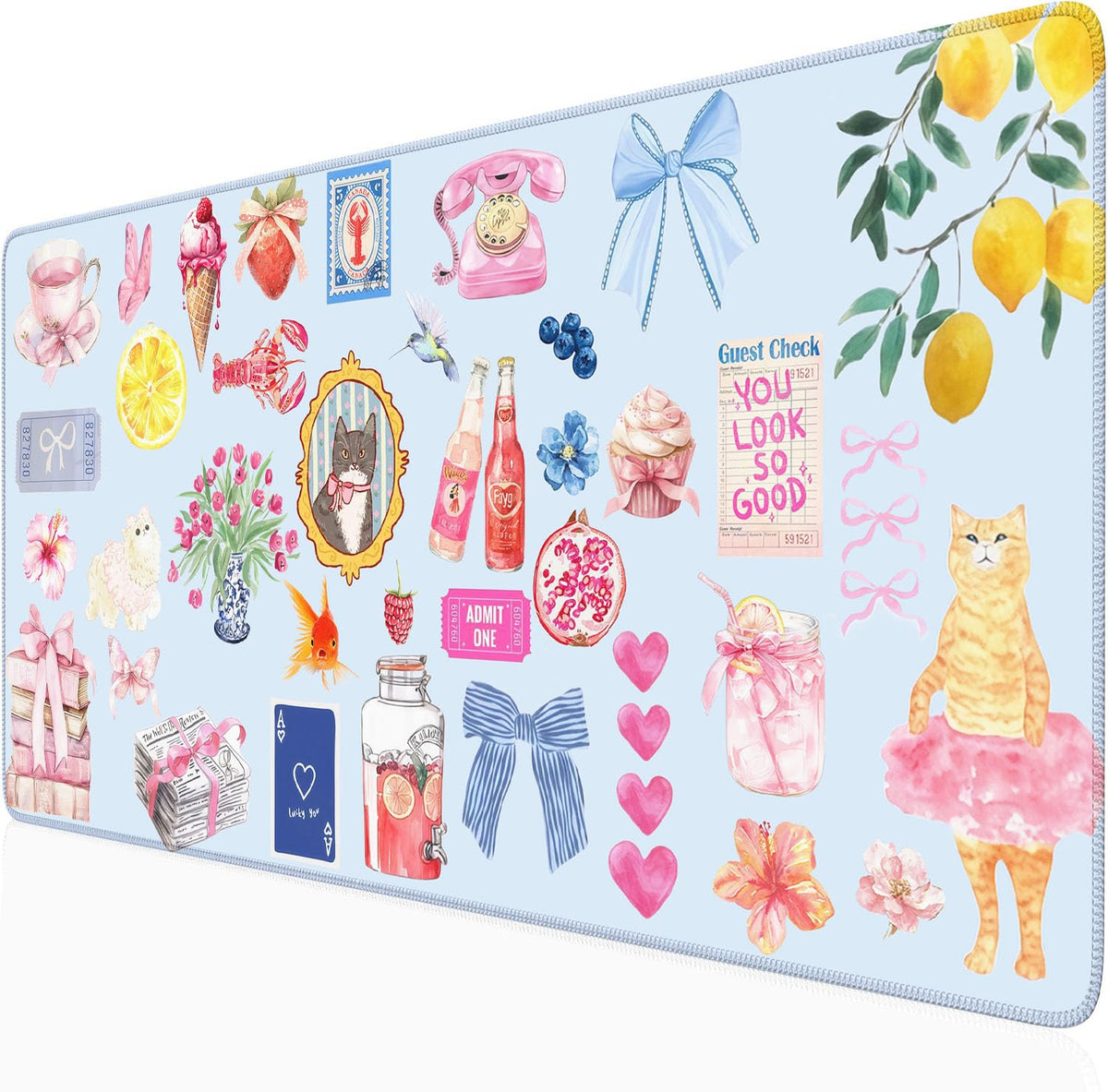 Checkered Desk Mat Cute Pink Pastel XXL Large Mouse Pad Aesthetic Boho Desk Pad with Stitched Edges, Office Decor Keyboard Pad Mouse Mat for Computer