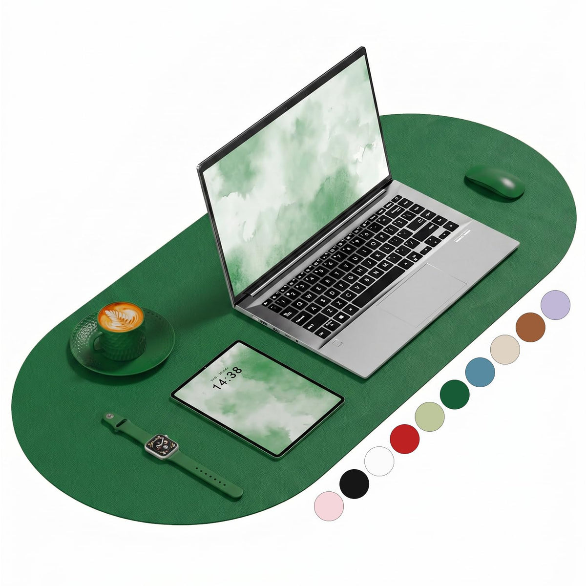 Desk Mat, 31.5" x 15" Oval PU Leather Non-Slip Desk Pad Large Mouse Pad for Desktop, Waterproof Countertop Protector Writing Mat for Office, Home, Gaming, Vanity, Beige
