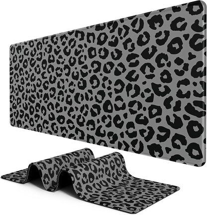 BOSOBO Extended Gaming Desk Mat, XXL Full Cover 31.5 x 11.8 Inches, Black Leopard Print