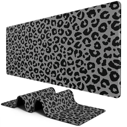 BOSOBO Extended Gaming Desk Mat, XXL Full Cover 31.5 x 11.8 Inches, Black Leopard Print