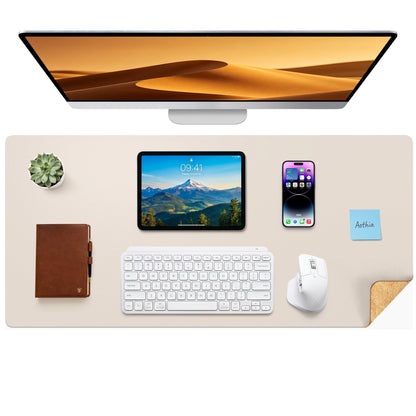 Aothia Double-Sided Desk Pad, 35.4" x 15.7"Leather Desk Mat, Eco Cork Desk Pad Protector,Large Mouse Pad,Waterproof Desk Blotter for Office/Home(Brown)