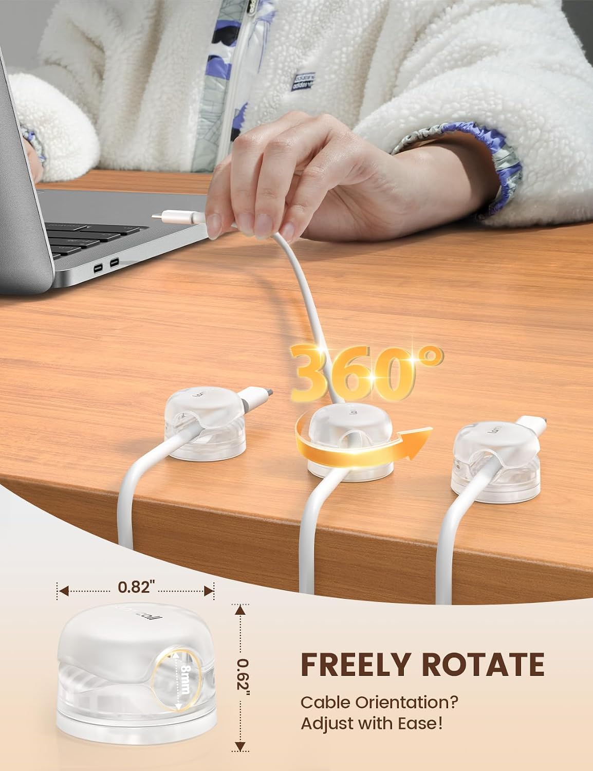 Lamicall 6Pack Clear Rotatable Cord Organizer, [1s Lock] Spring Cable Clips