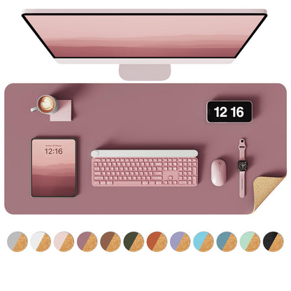 YSAGi Double-Sided Desk Pad, 31.5"x15.7"Leather Desk Mat, Eco Cork Desk Pad Protector,Large Mouse Pad,Waterproof Desk Blotter for Office/Home(Coffee)