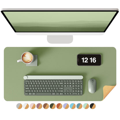 YSAGi Double-Sided Desk Pad, 31.5"x15.7"Leather Desk Mat, Eco Cork Desk Pad Protector,Large Mouse Pad,Waterproof Desk Blotter for Office/Home(Coffee)