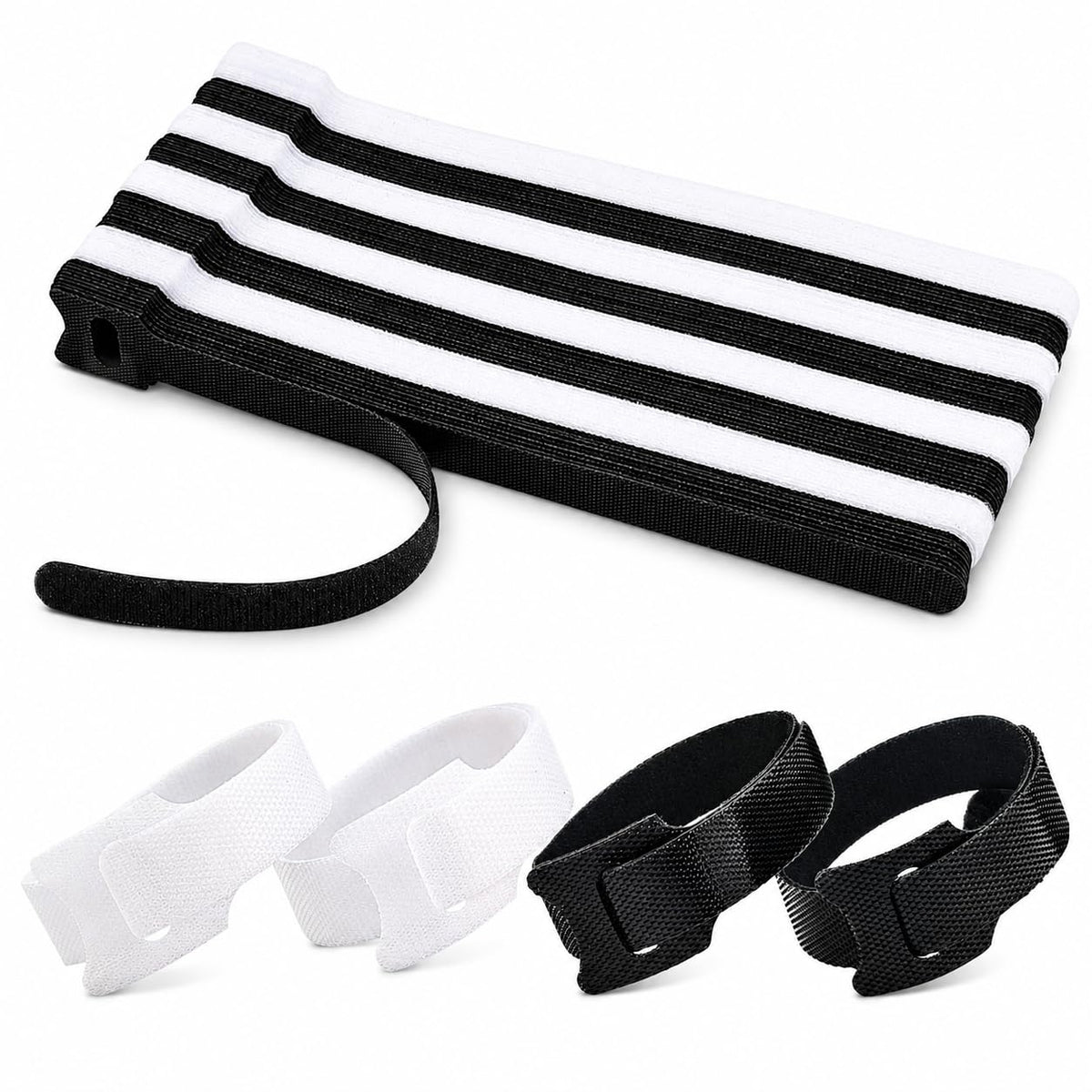 70pcs Cable Ties Reusable Black and White Wire Ties Cable Management Cord Ties Reusable for Electronics Hook and Loop Cable Ties for Computer 4 6 8 Inch