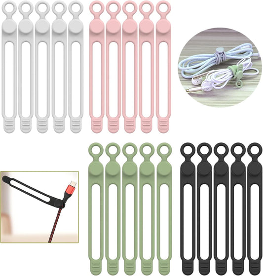 UMUST 20Pcs Silicone Cable Ties, Cable Management Cord Organizer Multicolor