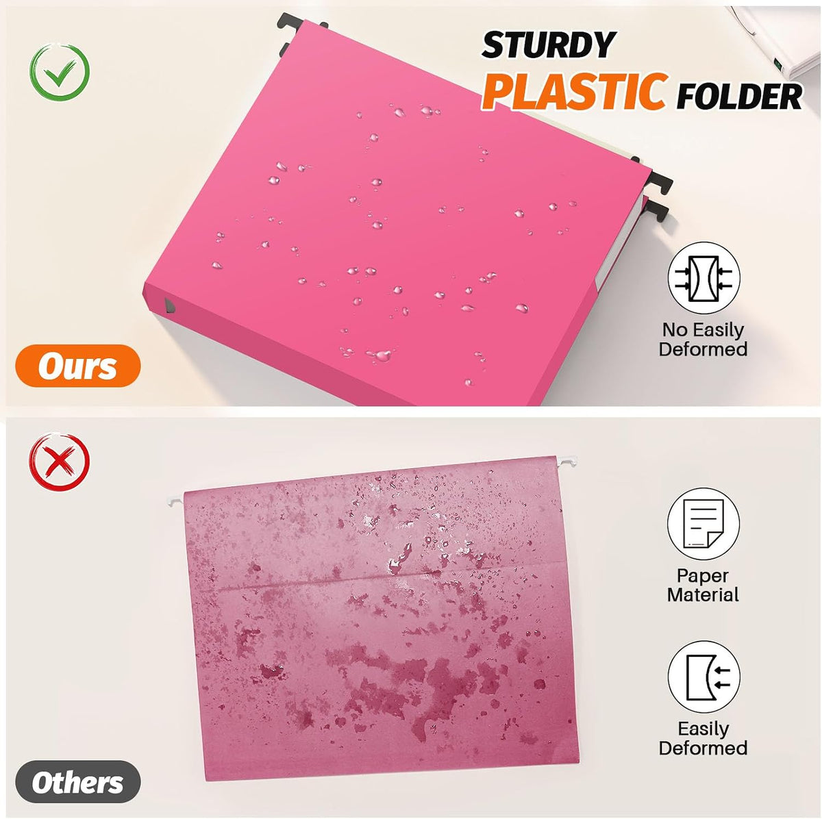 SHUTEX Extra Capacity Plastic Hanging File Folders,12 Pack,Letter, 6 Colors