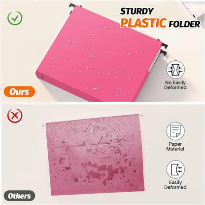 SHUTEX Extra Capacity Plastic Hanging File Folders,12 Pack,Letter, 6 Colors