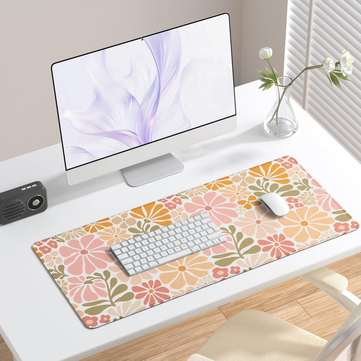 Desk Mat, Large Gaming Mouse Pad, 32" x 12", Boho Retro Floral