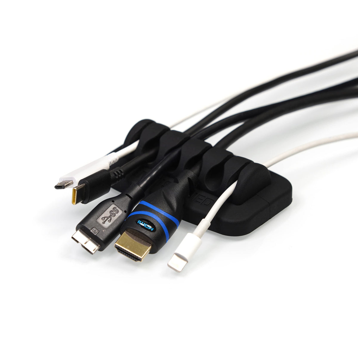 Heaviest Cable Organizer on the Market! Compact and Weighted Desktop Cord Holder for Desk and Nightstand, Eco-Friendly Silicone, No Bad Smell, Bundled with 4 Reusable Cable Ties! (Black)