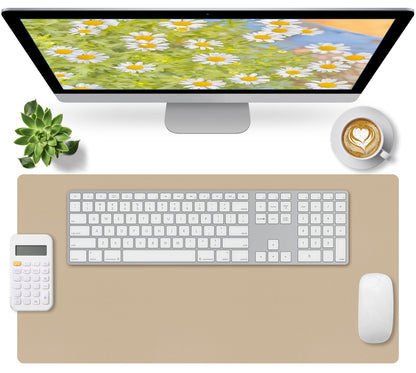 Leather Desk Pad, Mouse Pad, Non-Slip Desk Protector Mat, Leather Desk Blotter, Computer Desk Pad, Waterproof Desk Mat for Office Home Decor - Beige (31.5×15.7 Inches)