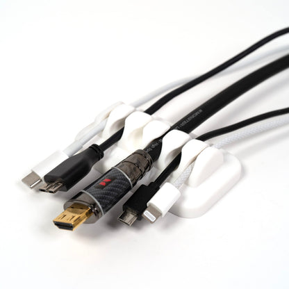Heaviest Cable Organizer on the Market! Compact and Weighted Desktop Cord Holder for Desk and Nightstand, Eco-Friendly Silicone, No Bad Smell, Bundled with 4 Reusable Cable Ties! (Black)