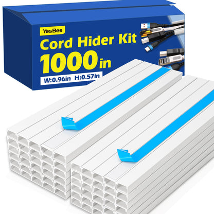 YesBes Cord Hider Kit for Wall Mount TV, Covers for Wires on Wall, Paintable Cable Raceway, W0.96in X H0.57in, 116in, White