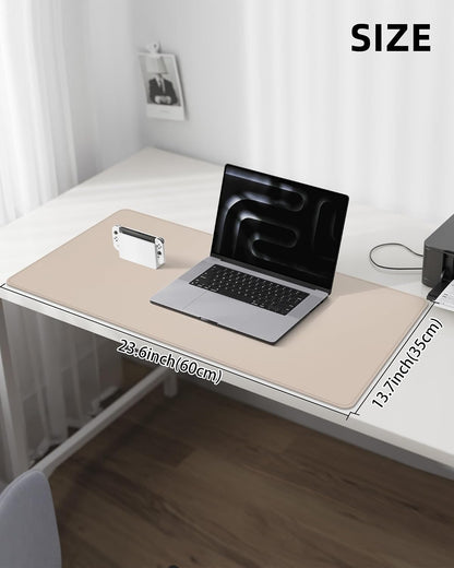 AFIING Desk Pad Protector 23.6" x 13.7" - Non-Slip Waterproof PU Leather Desk Mat for Mouse, Keyboard, Laptop, Office and Home Workspace (Beige)