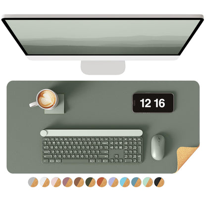 YSAGi Double-Sided Desk Pad, 31.5"x15.7"Leather Desk Mat, Eco Cork Desk Pad Protector,Large Mouse Pad,Waterproof Desk Blotter for Office/Home(Coffee)