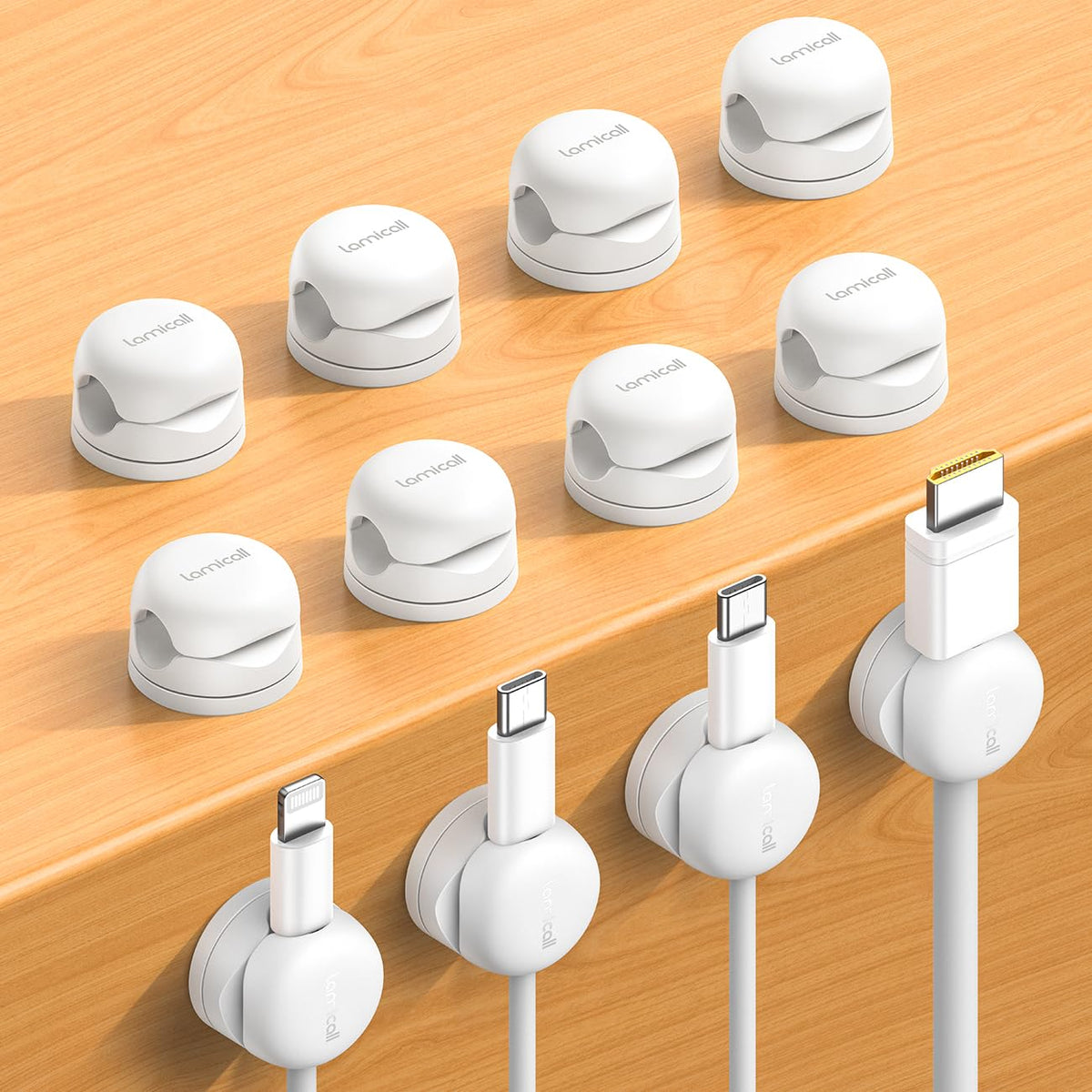 Lamicall 6Pack Clear Rotatable Cord Organizer, [1s Lock] Spring Cable Clips