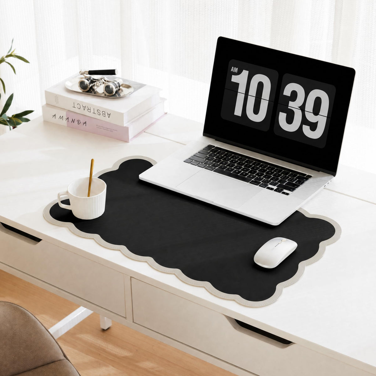 Scalloped Desk Mat, 31.5" x 15.7" Large Cute Aesthetic Desk Accessories, PU Leather Computer Laptop Desk Mouse Keyboard Pad, Desk Writing Mat for Vanity/Work/Home Decor (Pink, 31.5" x 15.7")