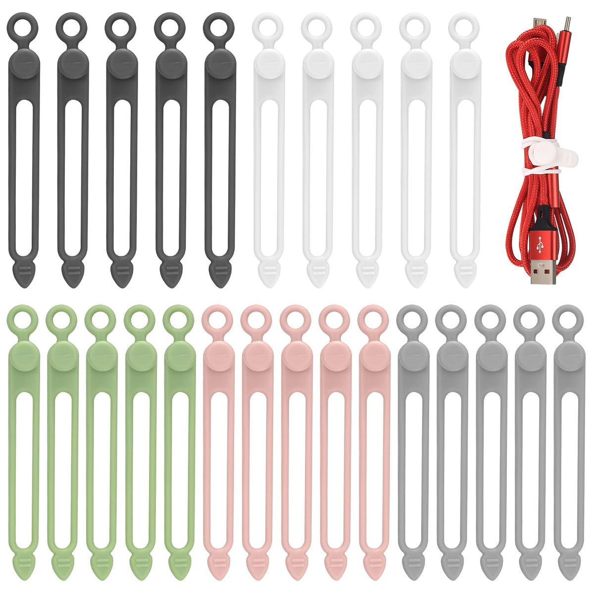 25 Pcs Silicone Cable Ties, Reusable Cable Straps Wire Organizer.