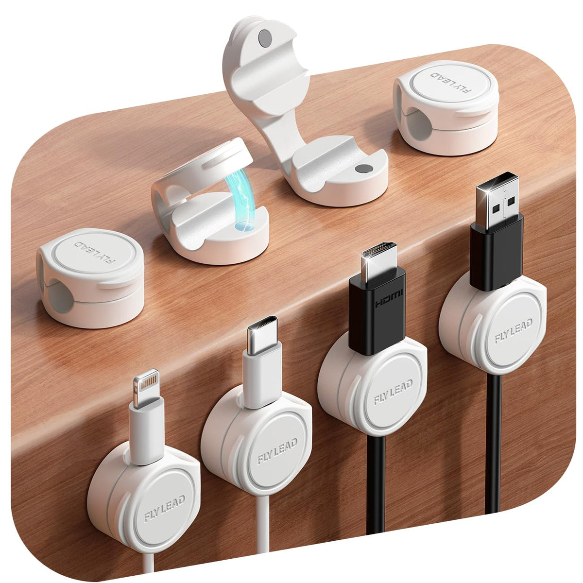 FLYLEAD 8-Pack Silicone Cord Organizer Magnetic Cable Clips, Adhesive