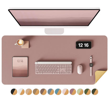 YSAGi Double-Sided Desk Pad, 31.5"x15.7"Leather Desk Mat, Eco Cork Desk Pad Protector,Large Mouse Pad,Waterproof Desk Blotter for Office/Home(Coffee)