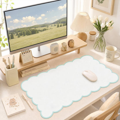 Scalloped Desk Mat,31.5"x15.7" Large Mouse Pad for Desk Pad,Beige